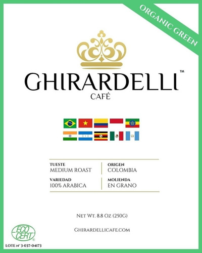 Café Ghirardelli Organico Colombia Tostado Molido/grano 500g