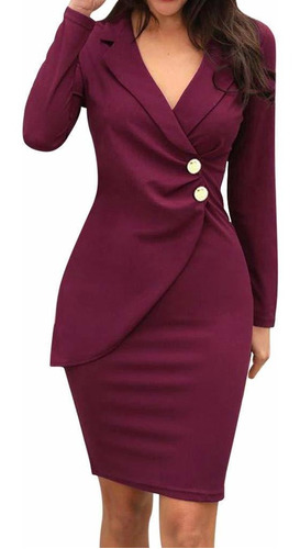 Business Dress For Dama Turn Down Neck Long Sleeve 2