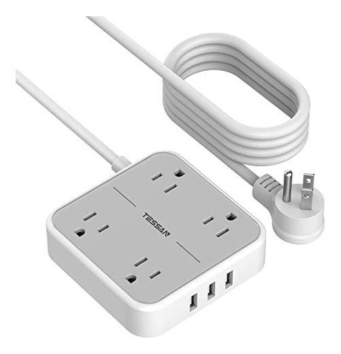 Power Strip Con 3 Puertos Usb, Tessan 5 Ft Extension Gf6yp