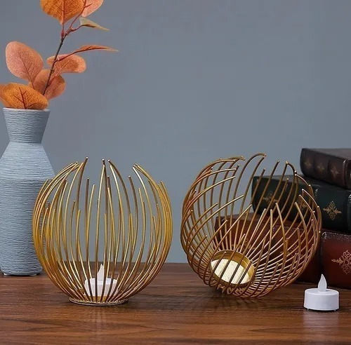 Candelabro Metal Dorado Centro De Mesa Estilo Nórdico Velas