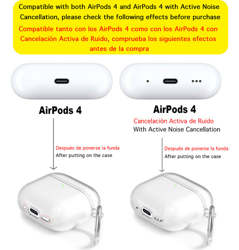 USTIYA Funda Para AirPods 4 Case Protectora Carcasa Color Transparente Negro/gris TPU Cover