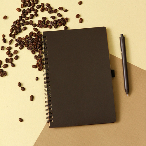 Libreta Ecológica Pasta Fibra Cafe A Rayas Con Bolígrafo