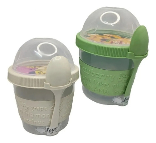 Pack 2 Vasos Para Yogurt Con Tapa + Cuchara Cereal Postres