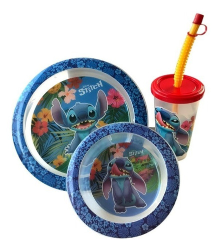 Imagen 1 de 5 de Set Promoción Stitch: Plato + Vaso Sport + Bowl