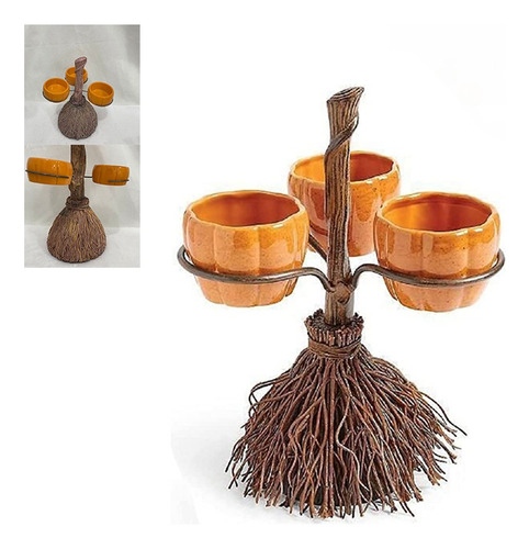 Broom Pumpkin Bowl Soporte Para Aperitivos, Fiesta, Hallowee