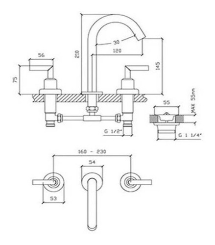 Imagen 2 de 6 de Juego Griferia Baño Aqualaf Aukan Lever Lav + Ducha