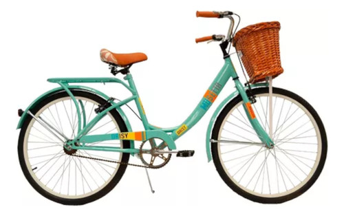 Bicicleta Paseo Dama Musetta Daisy Rodado 26 Con Guardabarros Portaequipaje Soldado Canasto De Mimbre Pie De Apoyo Color Verde Agua