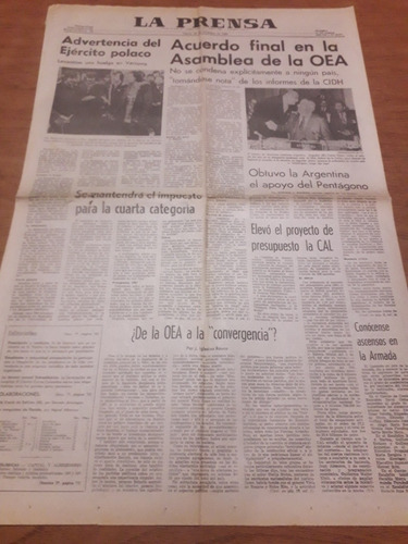 Tapa Diario La Prensa 28 11 1980 Dd.hh. Asamblea Oea 