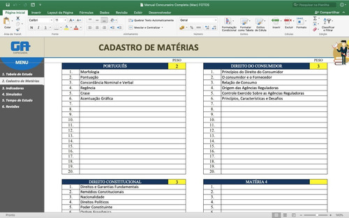 Planilha De Estudos Para Concurso (com Cronômetro + Revisão)