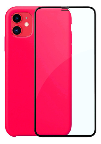 Capinha Silicone Aveludada Compatível iPhone 11 + Película3d Cor Rosa Pink