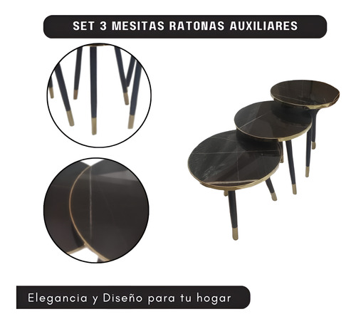 Set X3 Mesitas Ratonas Redondas Auxiliares Símil Mármol