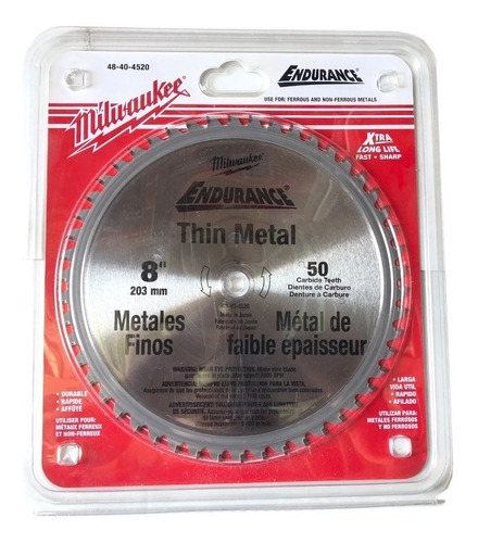 Disco Sierra Corte Metal 8'' X 42d 48404520 Milwaukee