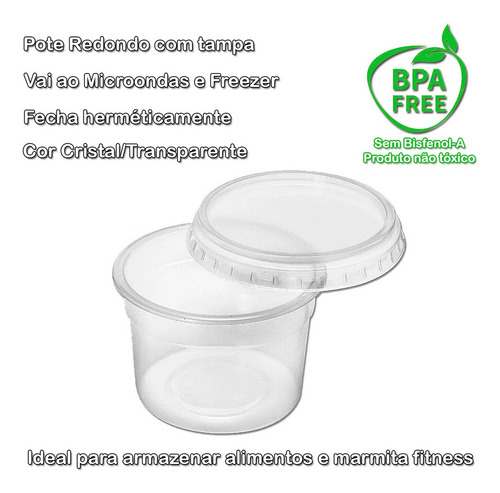 Pote Redondo Descartável 350ml Freezer Microondas Tampa 72un Cor Transparente