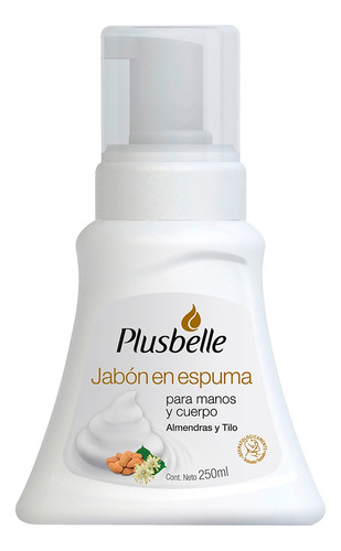 Jabón líquido Plusbelle Almendras y Tilo fragancia óleos florales en botella 250 ml