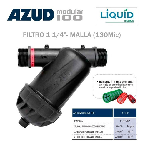 Imagen 1 de 9 de Filtro Riego Y Goteo 1 1/4 Malla 130 Mic - Azud Modular 100
