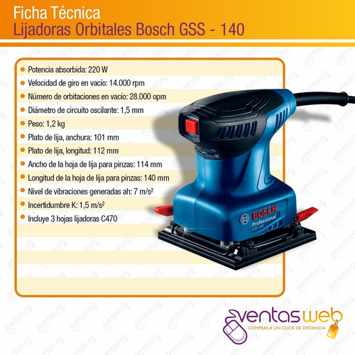 Imagen 7 de 8 de Lijadora Bosch Orbital De Palma 220w Profesional + Lijas
