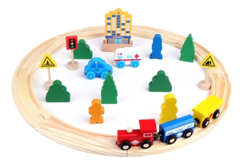 Pista De Auto Y Tren Madera Juego Didáctico Niños