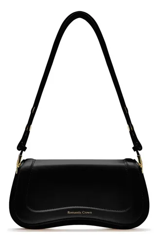 Bolsa Transversal Feminina Romantic Crown Preta de Couro PU com Antifurto