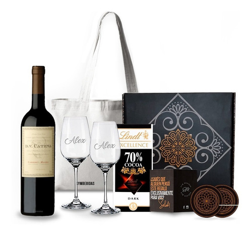 Box Vino Dv Catena Copas Transparentes Chocolates Kit Set 