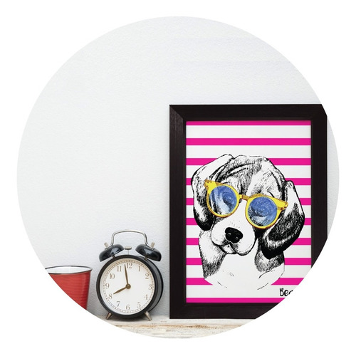 Quadro Decorativo Com Moldura Preta Cachorro Beagle 22x32cm Cor Colorido Cor da armação Colorido