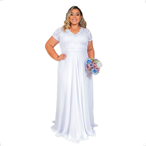 Vestido De Noiva Plus Size Casamento Simples, Civil, Praia 