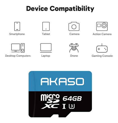Tarjeta De Memoria 64 Gb Akaso Microsdxc U3 Con Adaptador
