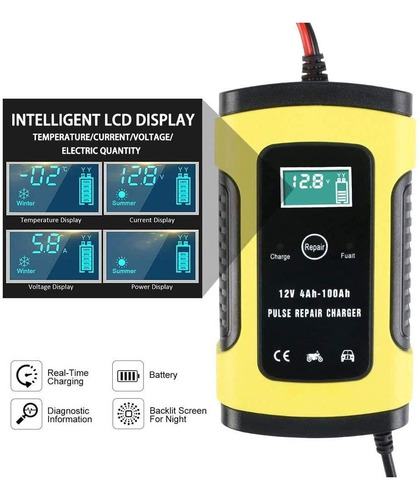 Imagen 2 de 7 de Cargador De Batería Coche Moto 6a 12v Lcd Pantalla