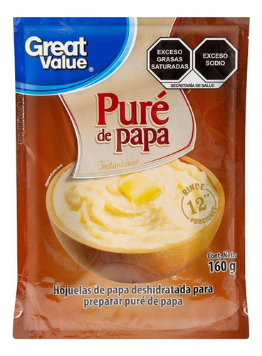 5 Pza Puré De Papa Great Value Instantáneo 160 G