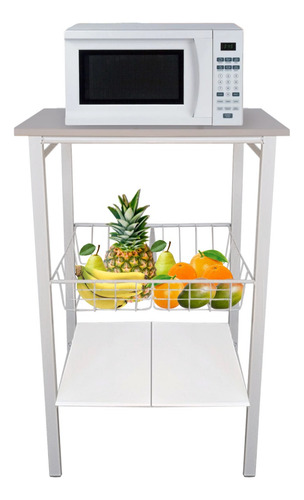 Mesa para microondas con frutero, 2 cestas Linda, extra fuerte, color blanco roto