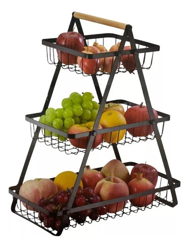 Canasta Frutero Cesta 3 Niveles Frutas Verduras Hogar Color Negro