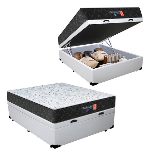 Cama Box Baú Casal + Colchão Semi Ortopédico Extra Firme D33 Cor Branco