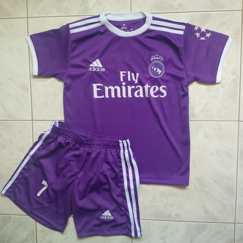 Uniforme Real Madrid Champions  Morado 2016-2017 Cr7 Niños