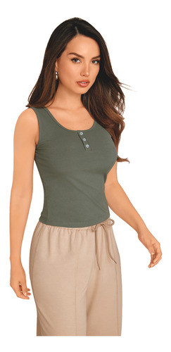 Blusa Mujer Verde Rib Botones 970-91