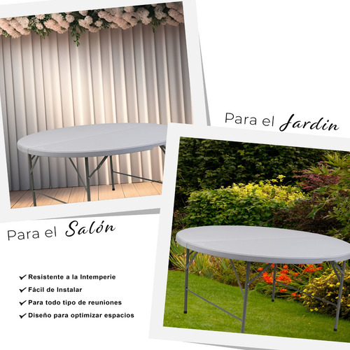 Mesa Tablon Plegable Jardin Exterior Portatil Redonda 152