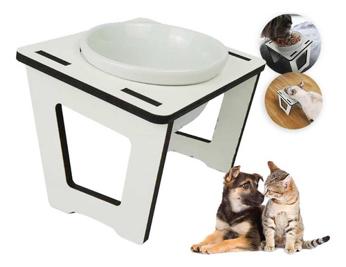 Kit Comedor Pet Tigela Porcelana 280ml Mdf Formica Branca