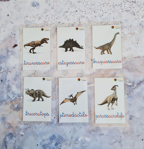 Tarjetas con forma de dinosaurio (6 unidades), tarjetero y carta cursiva