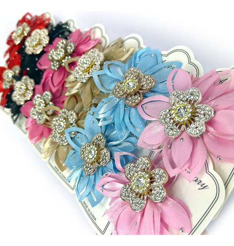 Set De 12 Broches Con Flores Para El Cabello - Estilo Único