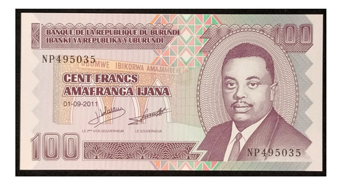 Burundi 100 Francos 2011 Sin Circular Pick 44