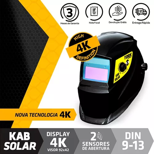 Visor Display Automático Mascara De Solda 4k Kab Solar Tork Cor Preto