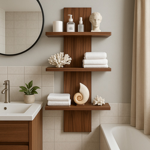 Repisa Decorativa De Baño Moderna Con Estantes Color Nogal Nogal