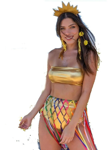 Conjunto Cropped Hotpant Fantasia Carnaval 2019 Anitta Neon