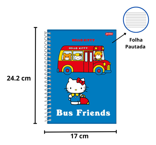 Caderno Espiral Hello Kitty 1 Matéria Capa Dura 80 Folhas