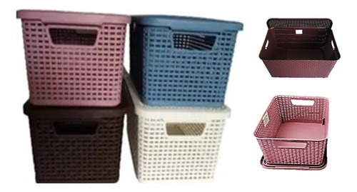 Canasta Rattan Caja Cesta Organizadora C Tapa Colores 12 Pzs