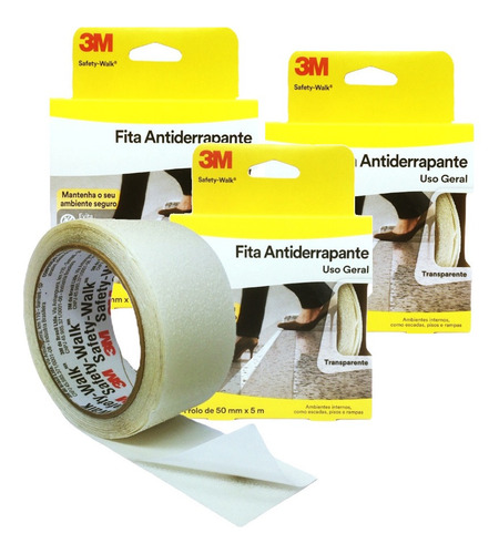 Kit 3 Fita Antiderrapante 3m Transparente 50mm X 5 Metros