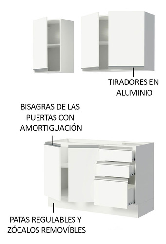 Cocina Integral Completa Modular Madesa Glamy con Tarja 120cm Color Blanco 05