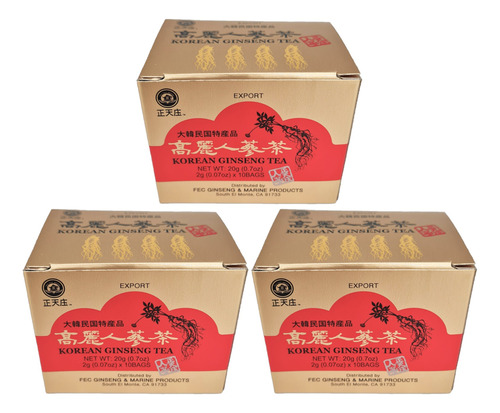 3 Té De Ginseng Coreano Korean Ginseng Tea 10 Sobres Soluble