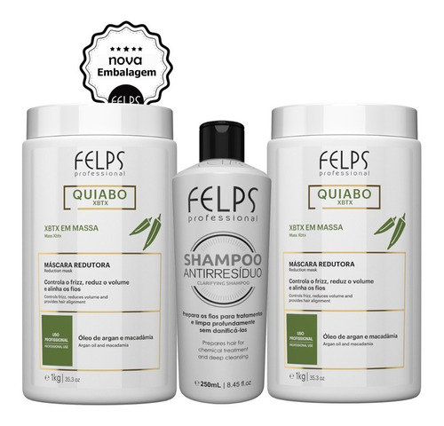 Felps Kit 2 Xbtx Okra 1kg + Shampoo Antirresiduo 1 Litro 