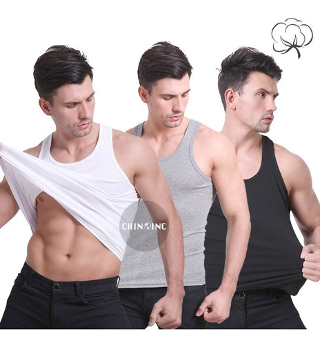 Pack 3 Camiseta De Algodón Musculosa Para Hombre - Sin Manga