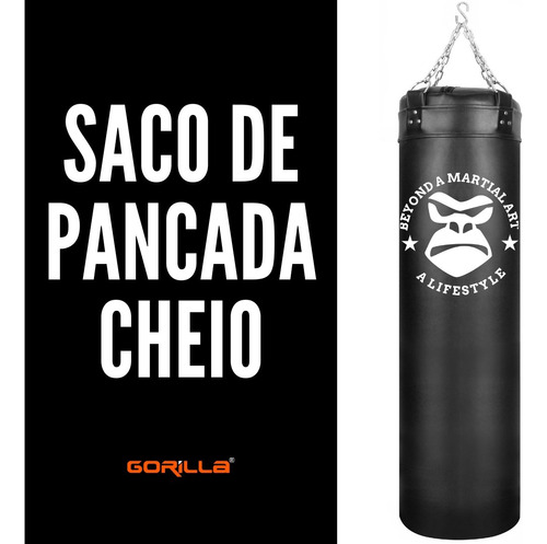 Saco De Pancada Boxe Cheio 120 Treino Profissional Gorilla Cor Preto