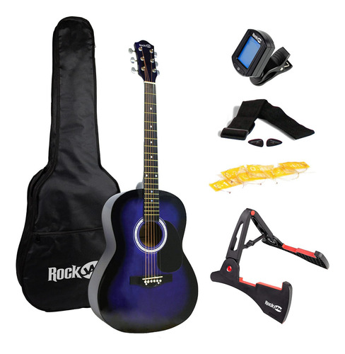 Rockjam Guitarra Acústica Kit Con Stand Tuner Gig Bag Strap Color Negro